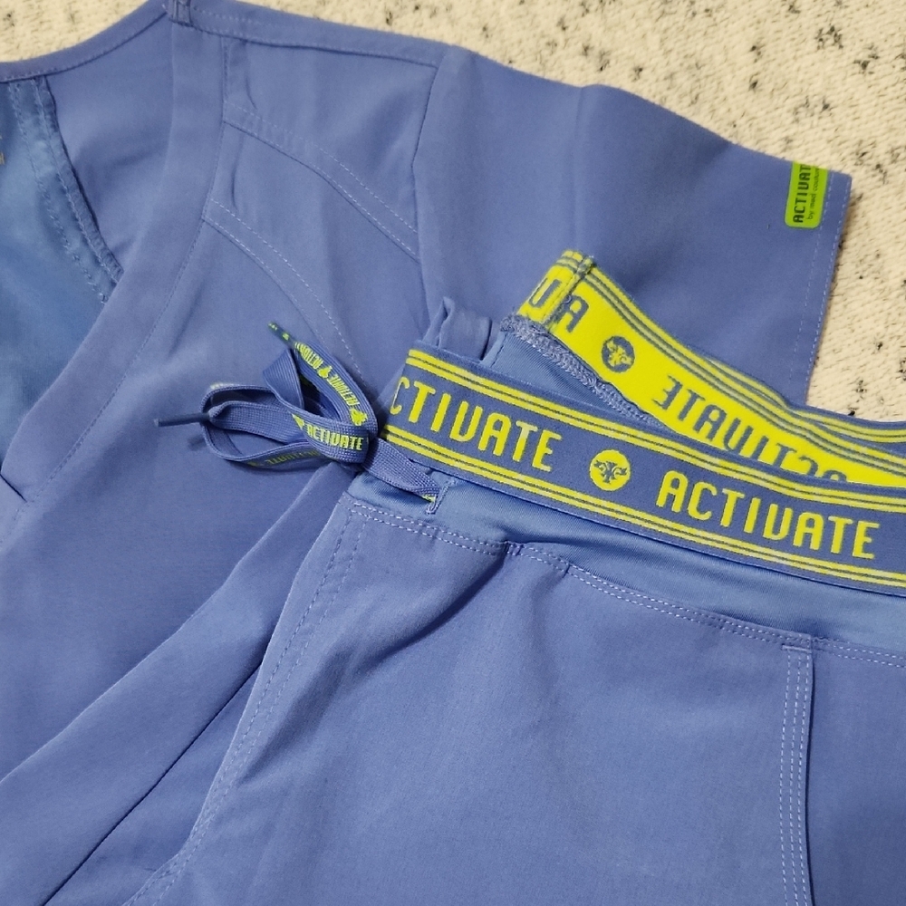 Blue Scrub Set with Yellow Accents